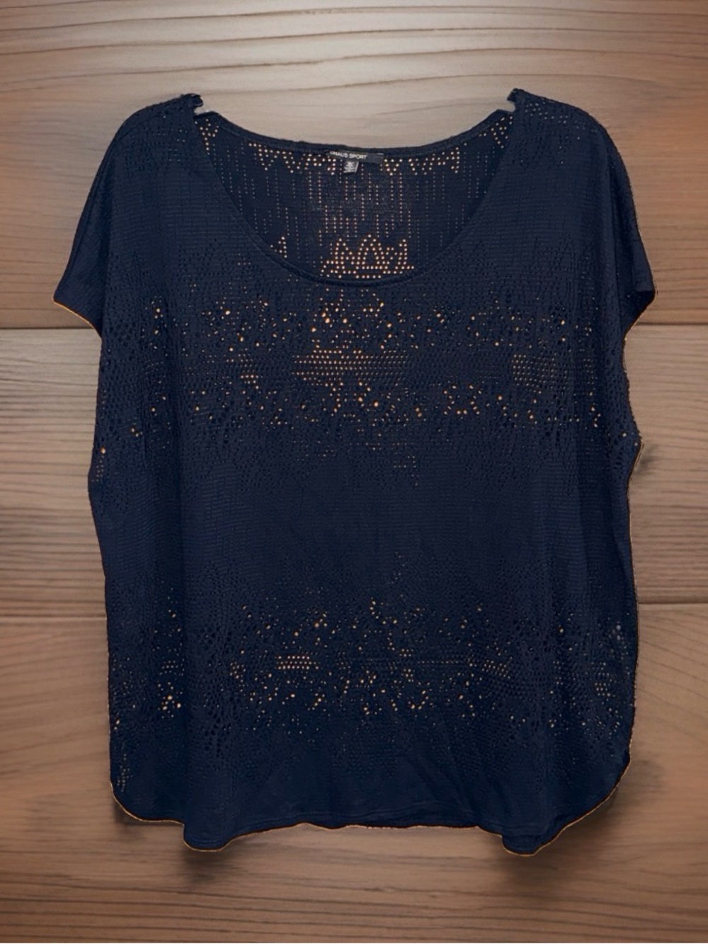 Chaus Sport Black Sheer Crochet Short-Sleeve Tee-XL-EC